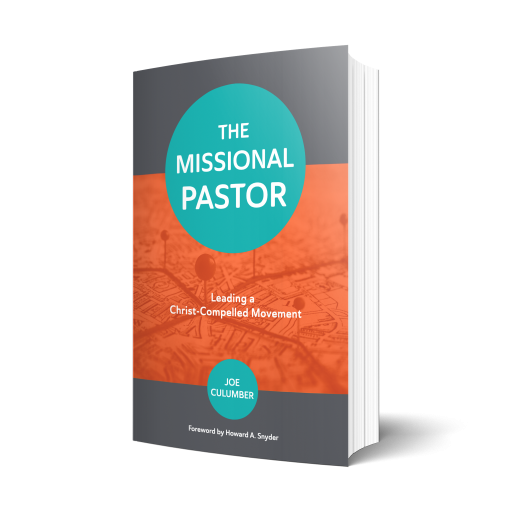 Book Cover: The Missional Pastor. Orange and Gray and Teal geometric shapes.