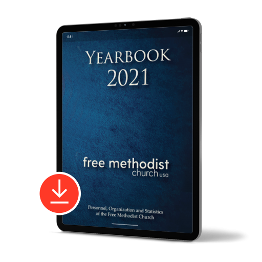 2021 Yearbook book cover FMCUSA on a tablet